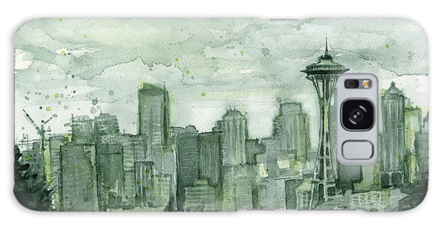 Seattle Galaxy Case featuring the painting Seattle Skyline Watercolor Space Needle by Olga Shvartsur