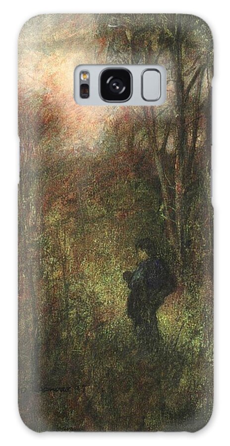 Traveler Galaxy Case featuring the painting Self Portrait with Landscape by David Ladmore