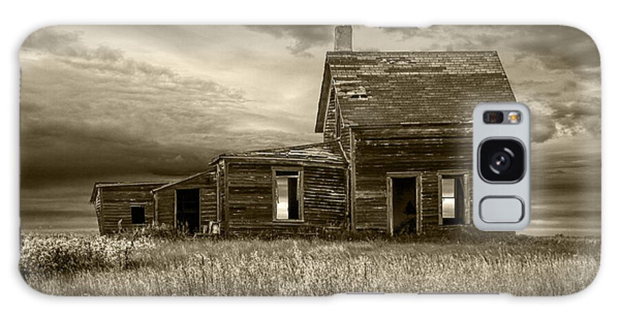 Farm Galaxy Case featuring the photograph Sepia Tone of Abandoned Prairie Farm House by Randall Nyhof