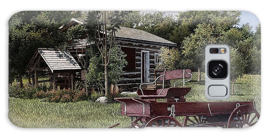Log Cabin Galaxy Case featuring the painting Settlers Village Bobcaygeon by Robert Hinves