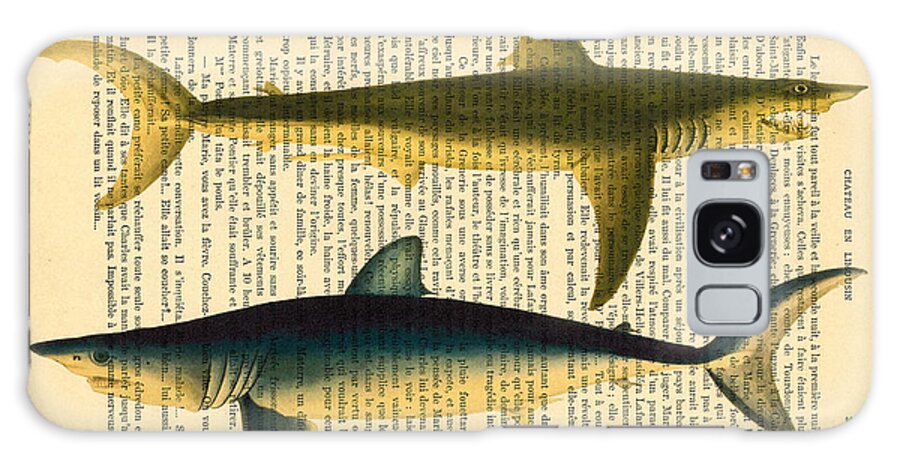 Shark Galaxy Case featuring the digital art Sharks on dictionary art paper background by Madame Memento