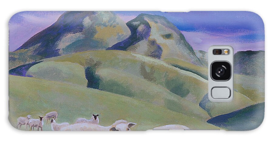 Landscape Galaxy Case featuring the painting Sheep at Sutter Buttes by Susan McNally
