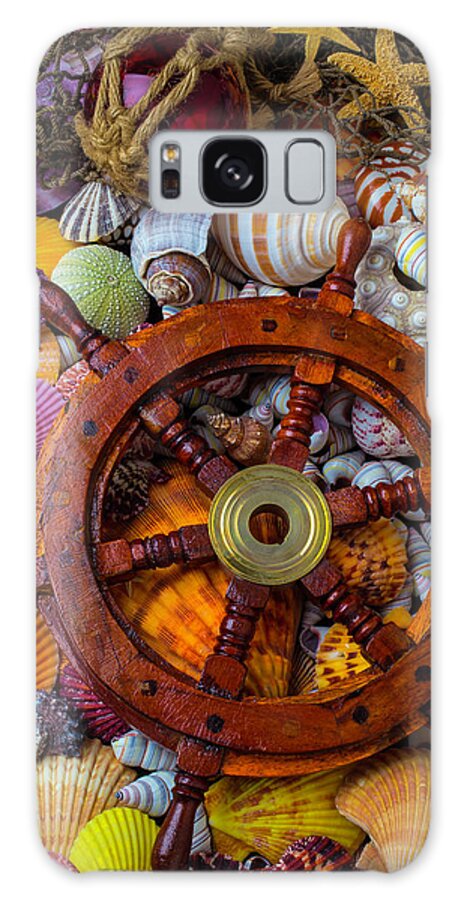 Colorful Shell Galaxy Case featuring the photograph Ships Wheel Among Seashells by Garry Gay
