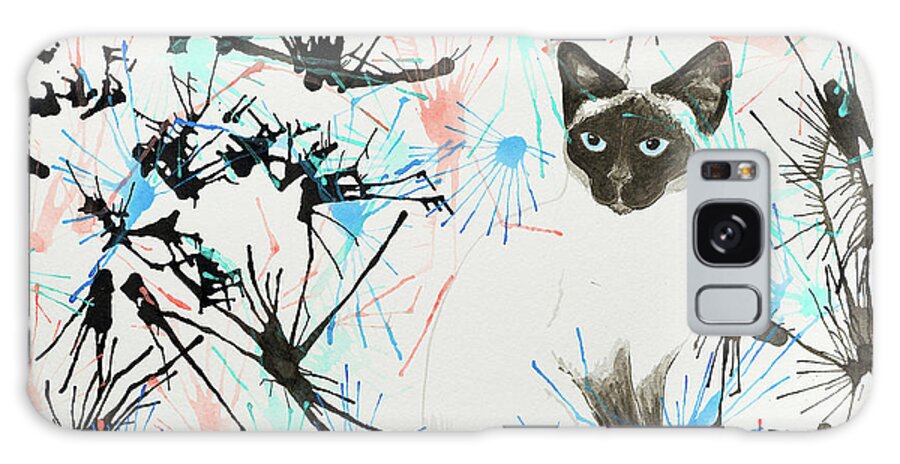 Siamese Galaxy Case featuring the painting Siamese cat splatter by Stefanie Forck