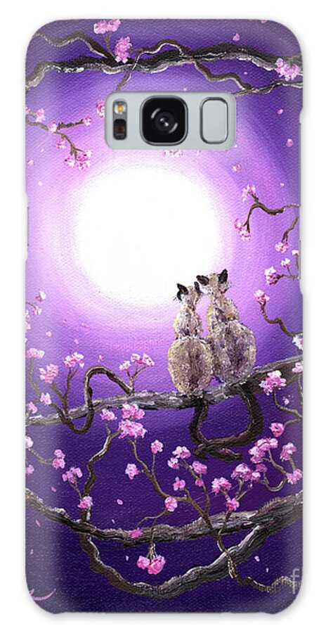 siamese Cat Galaxy Case featuring the painting Siamese Cats in Pink Blossoms by Laura Iverson
