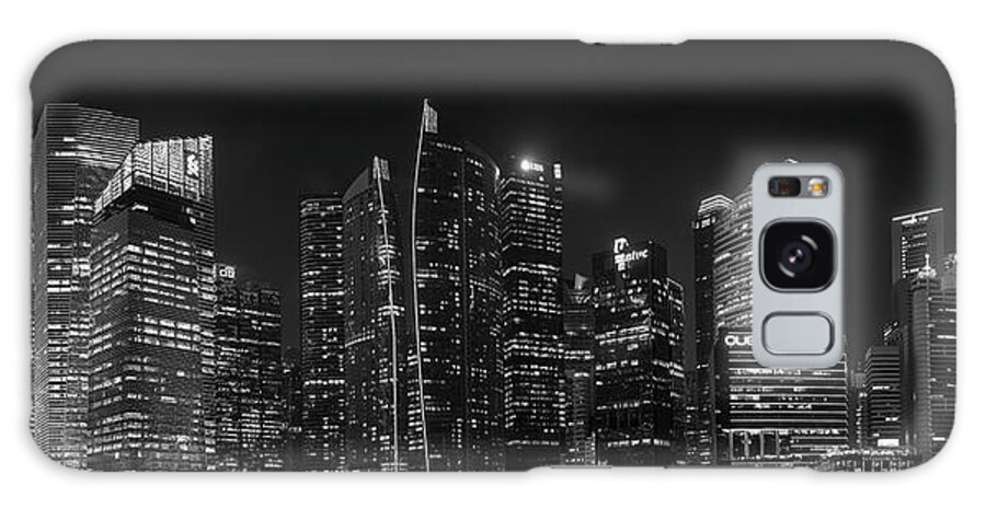 Panorama Galaxy Case featuring the photograph Singapore Skyline Panorama Black and White by Rick Deacon