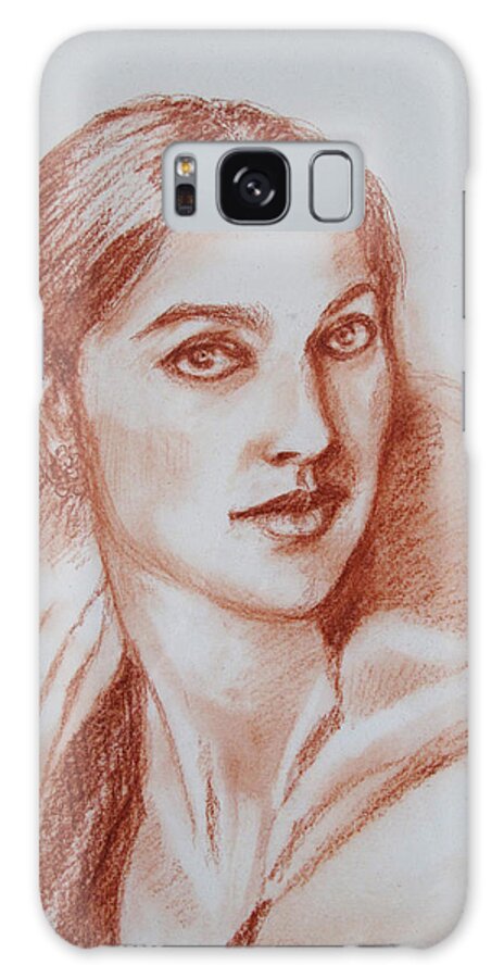 This Portrait Sketch Is Of Jhumpa Lahiri Galaxy Case featuring the drawing Sketch in conte crayon by Asha Sudhaker Shenoy