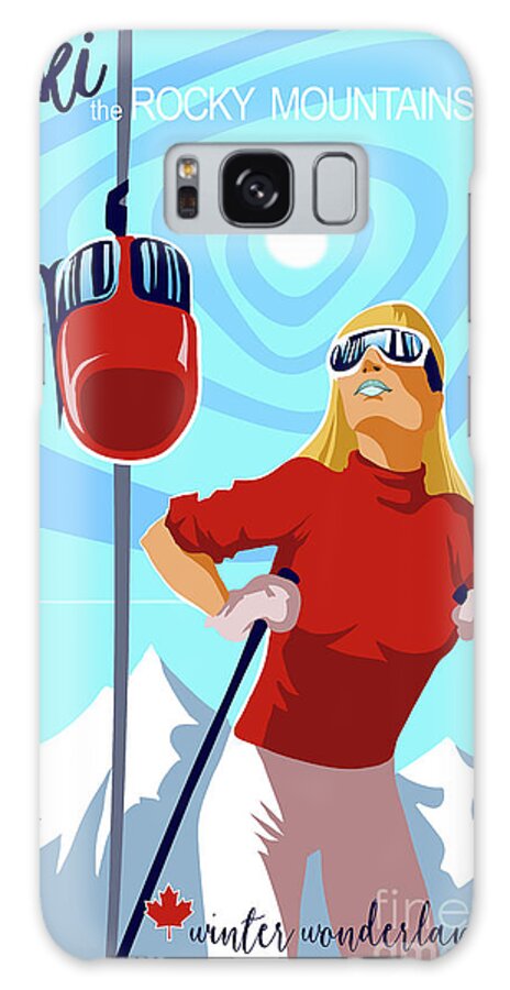 Retro Ski Poster Galaxy Case featuring the painting Ski Bunny retro ski poster by Sassan Filsoof