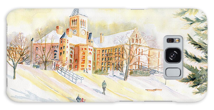 Sleeding On Libe Slope Galaxy Case featuring the painting Sledding On Libe Slope - Cornell University by Melly Terpening