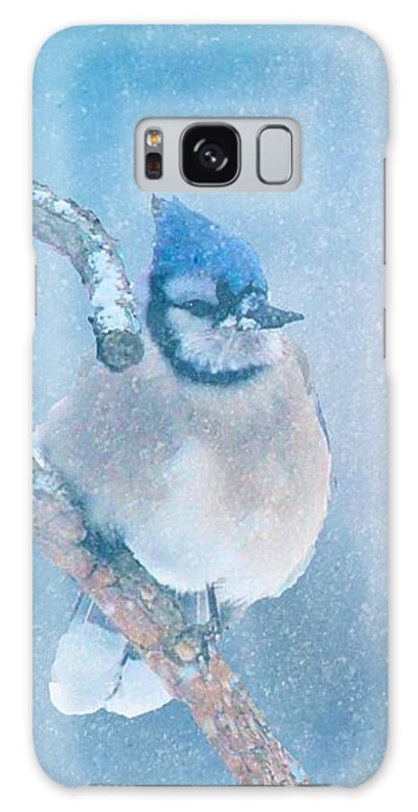 Blue Jay Galaxy Case featuring the photograph Small Blue Jay in Snowstorm by Janette Boyd