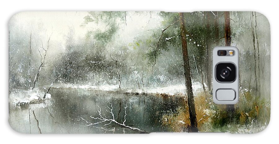 Russian Artists New Wave Galaxy Case featuring the painting Small River in the Forest by Igor Medvedev