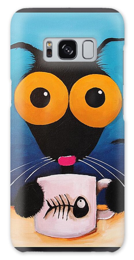 Stressie Cat Galaxy Case featuring the painting Smells like coffee by Lucia Stewart