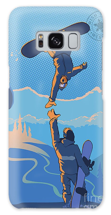 Snowboarding Galaxy Case featuring the painting Snowboard High Five by Sassan Filsoof