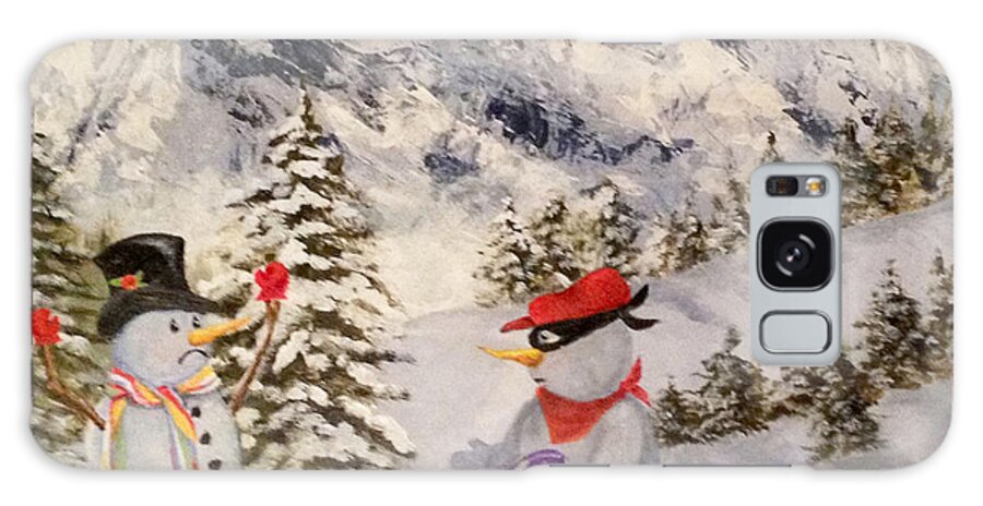 Snowman Galaxy Case featuring the painting Snowie Hold-Up by Donna Tucker