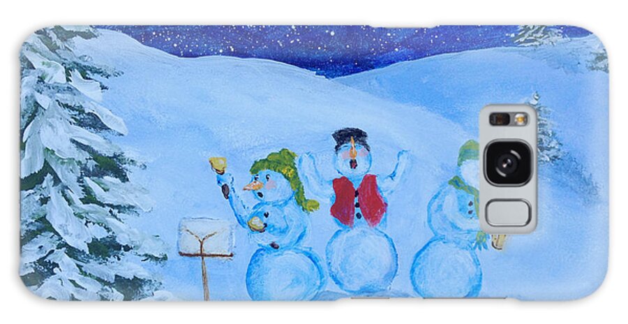 Christmas Galaxy Case featuring the painting Snowie Musicians by Donna Tucker