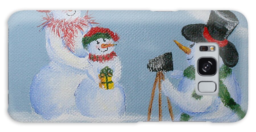 Snowman Galaxy Case featuring the painting Snowie Photographer by Donna Tucker