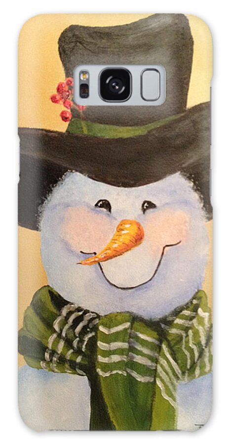 Snowie Galaxy Case featuring the painting Snowman in Green Scarf by Donna Tucker