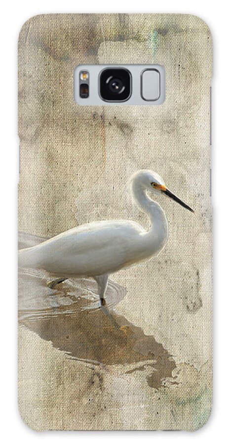 Bird Galaxy S8 Case featuring the mixed media Snowy Egret in Grunge by Rosalie Scanlon