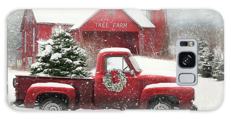 Christmas Galaxy Case featuring the mixed media Snowy Tree Farm by Lori Deiter