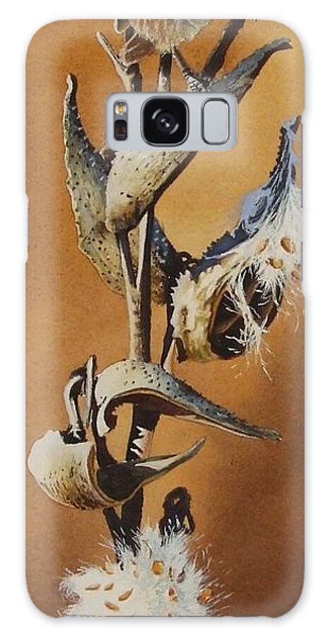 Songsparrow Galaxy Case featuring the painting Song Sparrow and Milkweed by Greg and Linda Halom