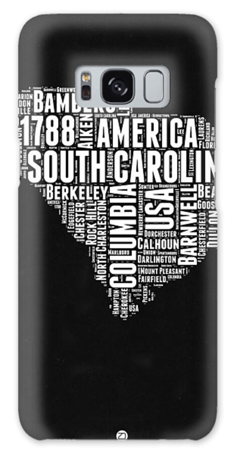 South Carolina Galaxy Case featuring the digital art South Carolina Black and White Map by Naxart Studio