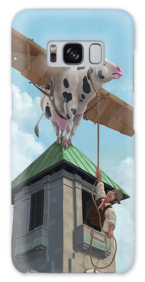 Cartoon Cow Galaxy S8 Case featuring the painting Southampton Cow Flight by Martin Davey