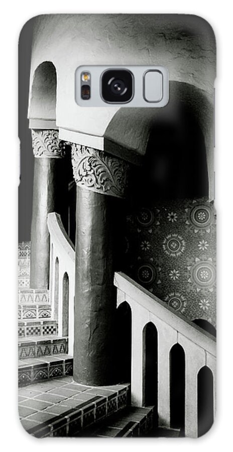 Stairs Galaxy Case featuring the mixed media Santa Barbara Spiral Stairs- Black and White Photo by Linda Woods by Linda Woods