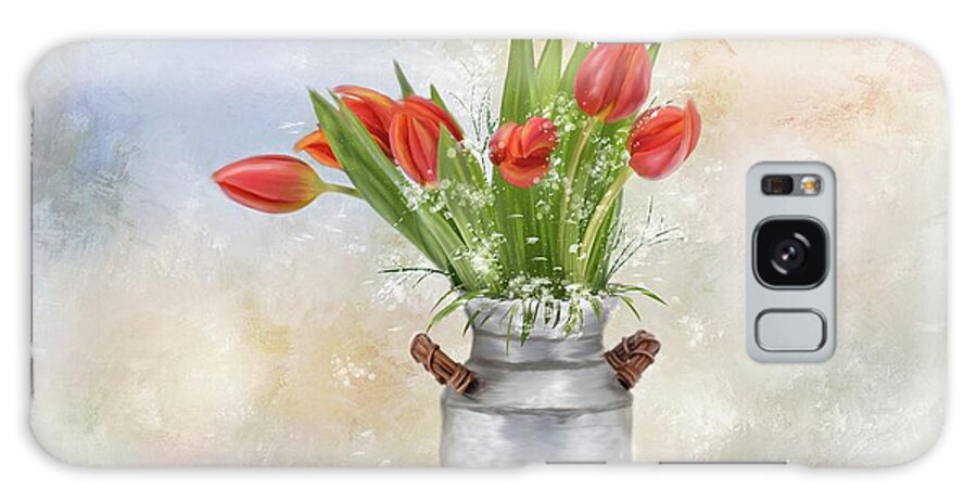 Spring Galaxy Case featuring the mixed media Spring Bouquet of Tulips by Mary Timman