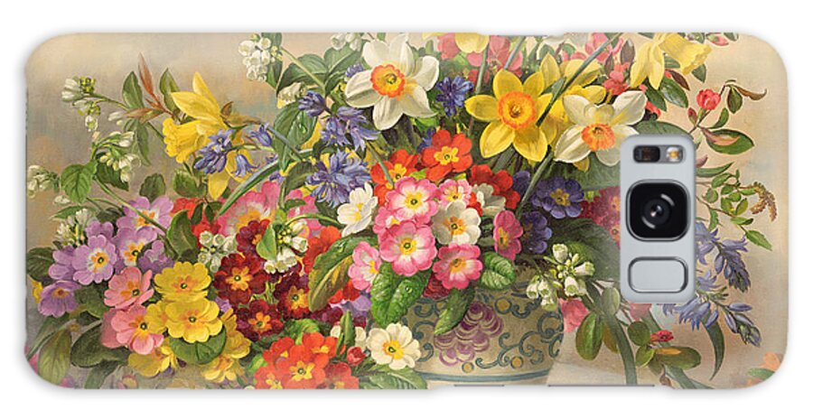 Primula; Daffodil; Primula; Narcissi; Spring Flowers; Flower; Flowers; Pool Pottery Galaxy Case featuring the painting Spring Flowers and Poole Pottery by Albert Williams