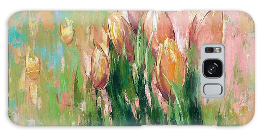 Tulips In The Grass Galaxy Case featuring the painting Spring in unison by Anastasija Kraineva