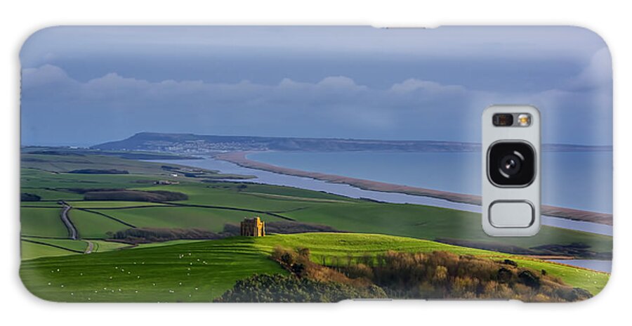 St Catherines Chapel Galaxy Case featuring the photograph St Catherines Chapel and Chesil Beach by Chris Thaxter