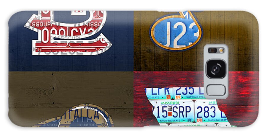 St Louis Galaxy S8 Case featuring the mixed media St Louis Sports Fan Recycled Vintage Missouri License Plate Art Cardinals Blues Rams by Design Turnpike