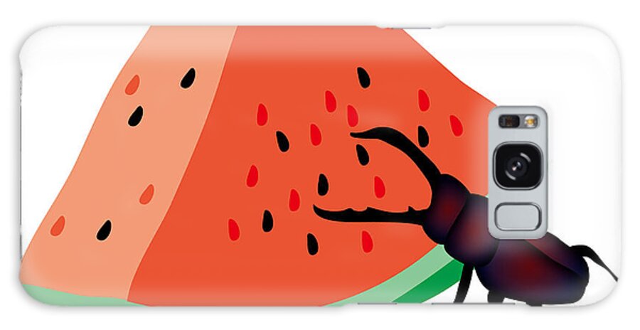  Galaxy Case featuring the digital art Stag beetle is eating a piece of red watermelon by Moto-hal