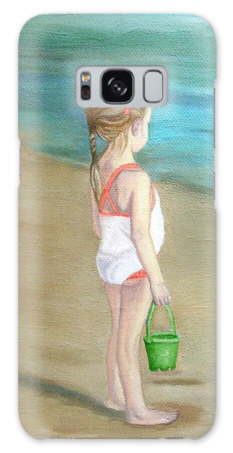 Girl At The Beach Galaxy Case featuring the painting Staring At The Sea by Angeles M Pomata