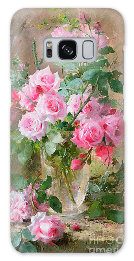 Still Galaxy Case featuring the painting Still life of roses in a glass vase by Frans Mortelmans