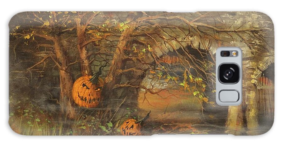 Halloween Galaxy Case featuring the painting Stone Bridge and Wicked Laughter by Tom Shropshire
