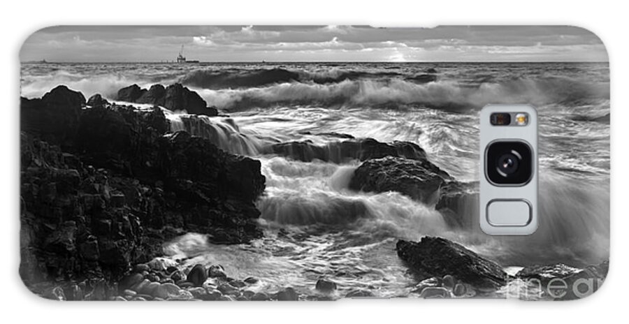 Storm Surge Hallett Cove Adelaide South Australia Seascape Black And White Waves Breaking Rocky Coast Coastline Grey Cloudy Overcast Galaxy Case featuring the photograph Storm Surge by Bill Robinson