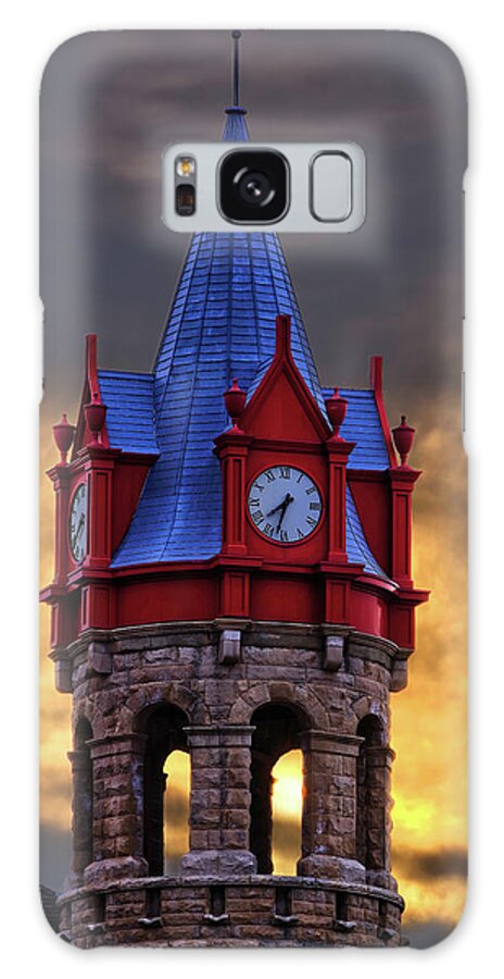 Stoughton Wi Wisconsin Clock Tower Opera House Bell Steeple Architecture Sunset Icon Vertical Galaxy Case featuring the photograph Stoughton WI Clock Tower at Opera House by Peter Herman