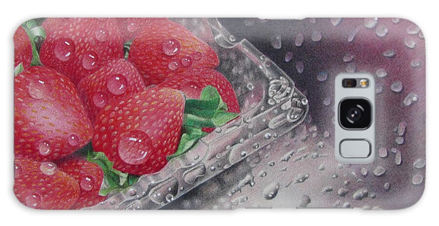 Strawberries Galaxy Case featuring the drawing Strawberry Splash by Pamela Clements