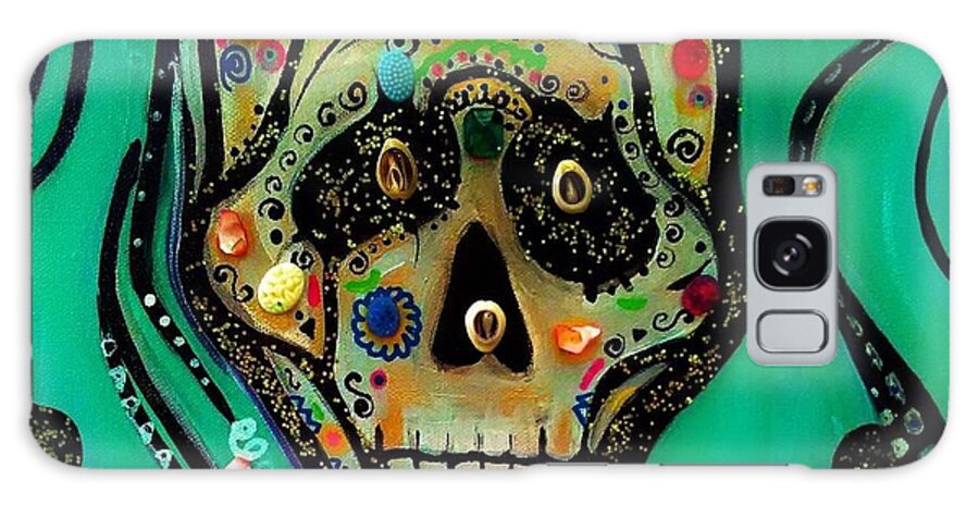 Sugar Skull Galaxy Case featuring the mixed media Sugar Skull 4 by Tracy Mcdurmon