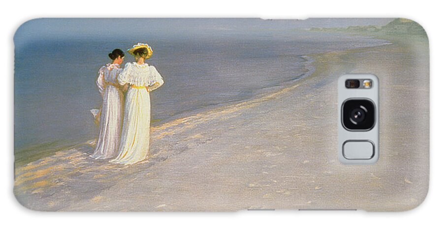 Kroyer Galaxy Case featuring the painting Summer Evening on the Skagen Southern Beach with Anna Ancher and Marie Kroyer by Peder Severin Kroyer