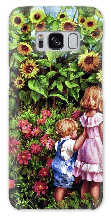 Children With Sunflowers Galaxy Case featuring the painting Sunflower Garden by Marie Witte