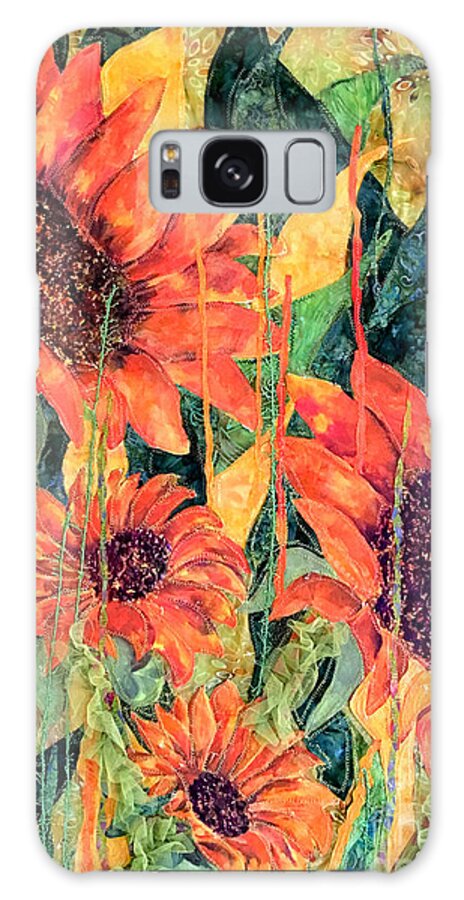 Sunflowers Galaxy Case featuring the painting Sunflower Stitches and Paint by Karen Ann