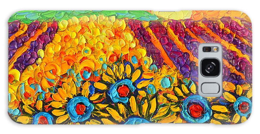 Sunflower Galaxy Case featuring the painting Sunflowers And Lavender At Sunrise Palette Knife Oil Painting By Ana Maria Edulescu by Ana Maria Edulescu