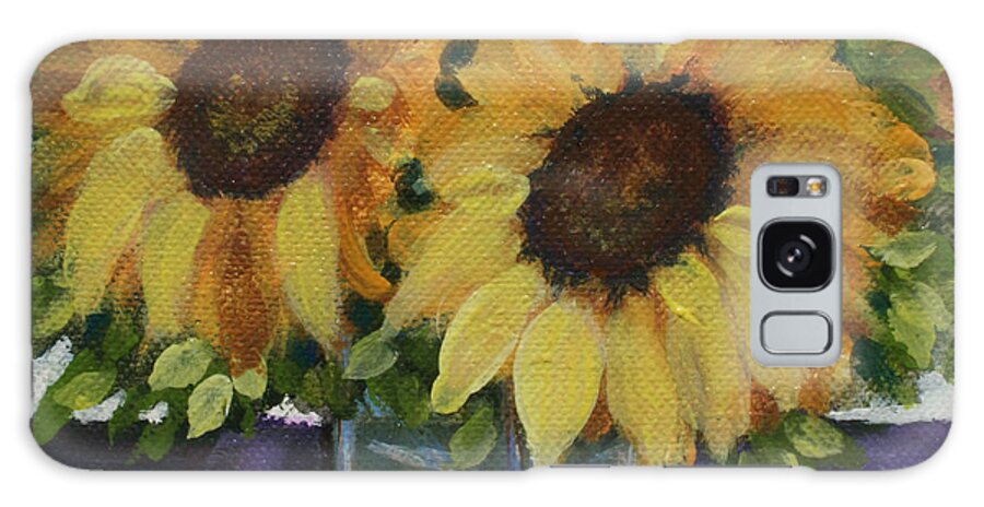 Sunflower Galaxy Case featuring the painting Sunflowers in a Square Vase by Donna Tucker
