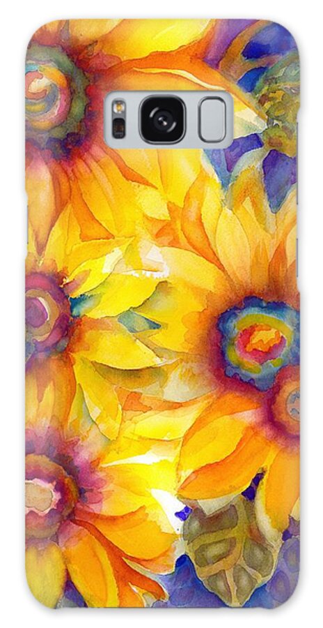 Watercolor Galaxy Case featuring the painting Sunflowers on Blue II by Ann Nicholson