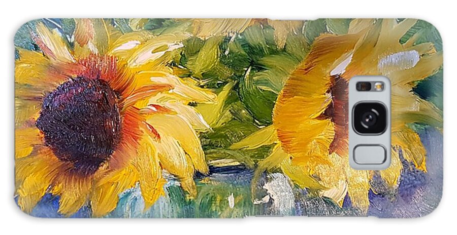 Sunflowers Galaxy Case featuring the painting Sunfowers/Blue Ball jar by Judy Fischer Walton