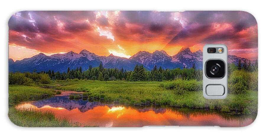 Sunset Galaxy Case featuring the photograph Sunrays over the Tetons by Darren White