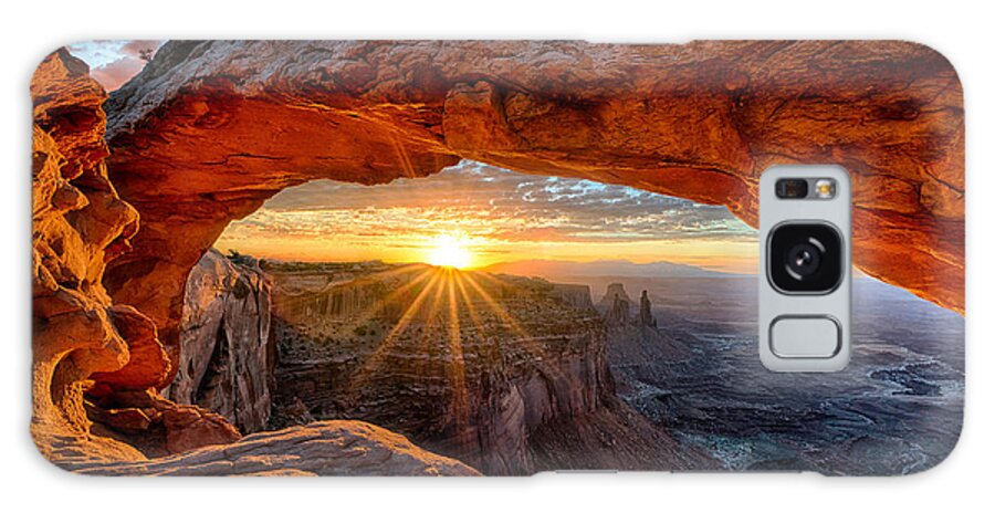 #mesa #arch #beautiful #beautifulsunrise #burst #canyonlands #detail #glow #rays #sony #sun #sunrise #utah #warm Galaxy Case featuring the photograph Sunrise Under Mesa Arch by David Soldano