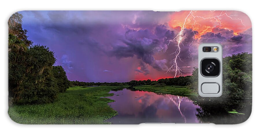 Lightning Galaxy Case featuring the photograph Sunset and Lightning at Myakka by Justin Battles